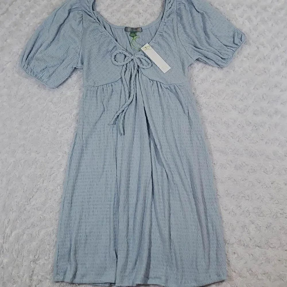 Goodluck Gem Womens Dress Mini Smocked V Neck Blue NWT Size Small